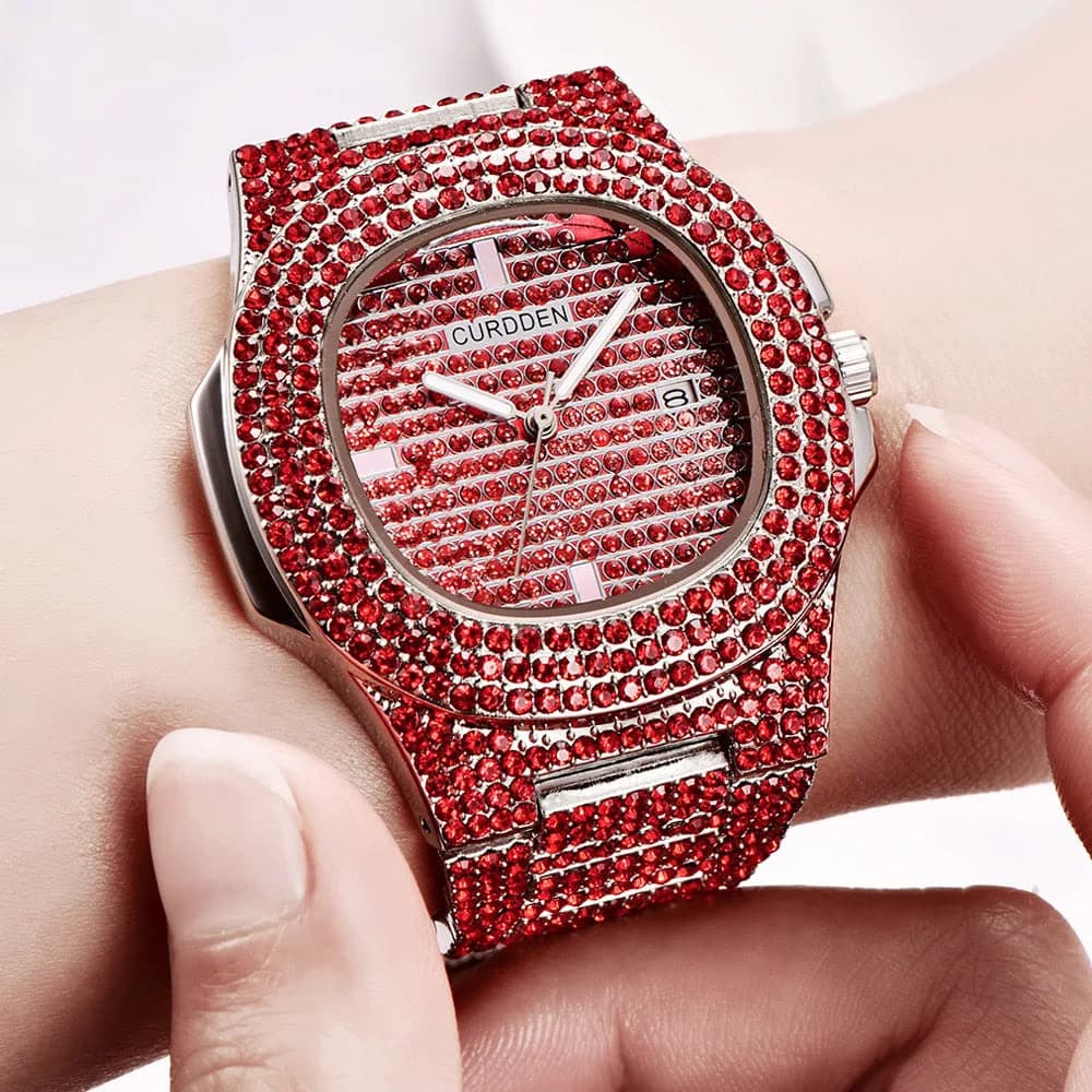 43MM Gold Silver Custom Logo Iced Out Quartz Watch — image 3