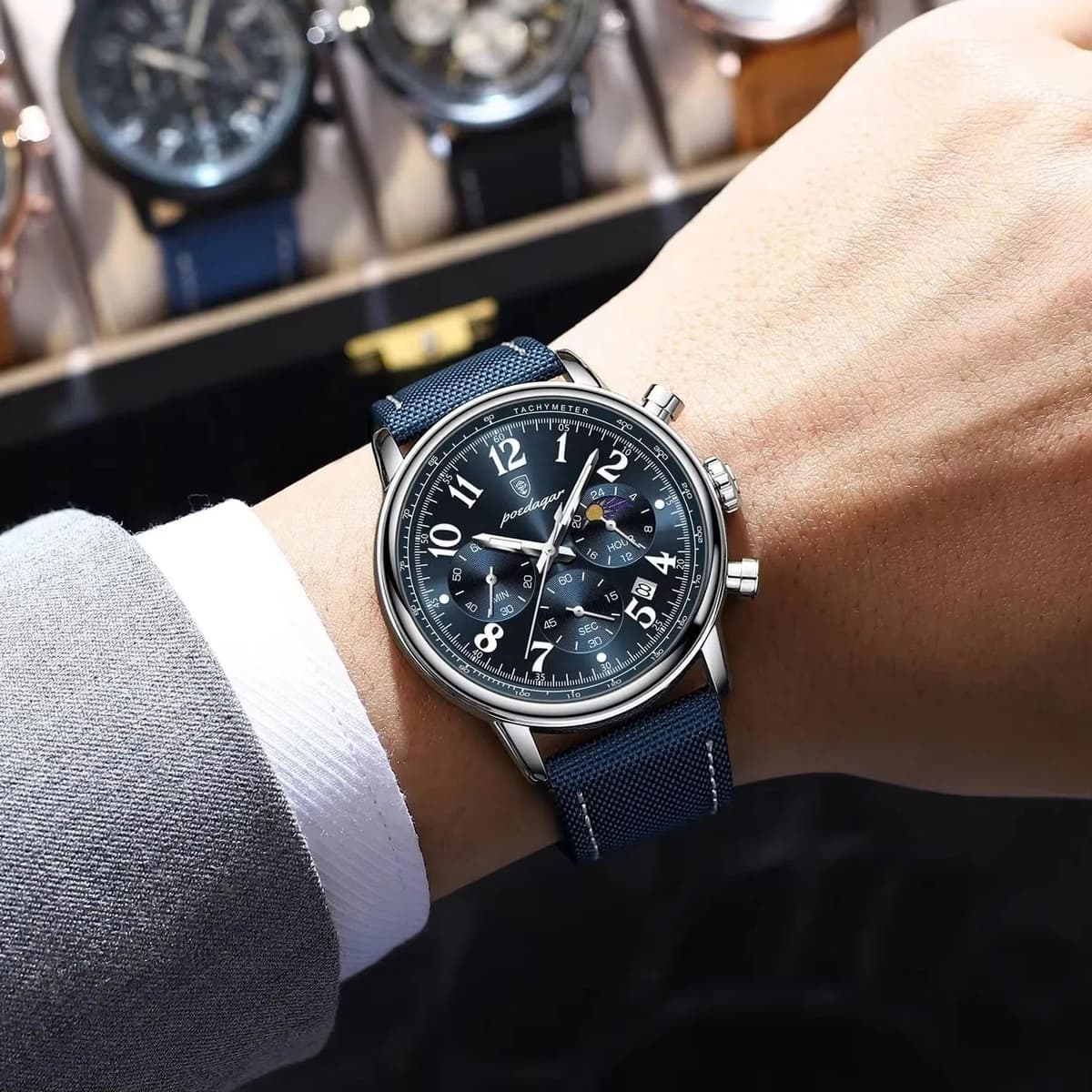 Luxury Silver Blue Quartz Chronograph Watch for Men — image 2