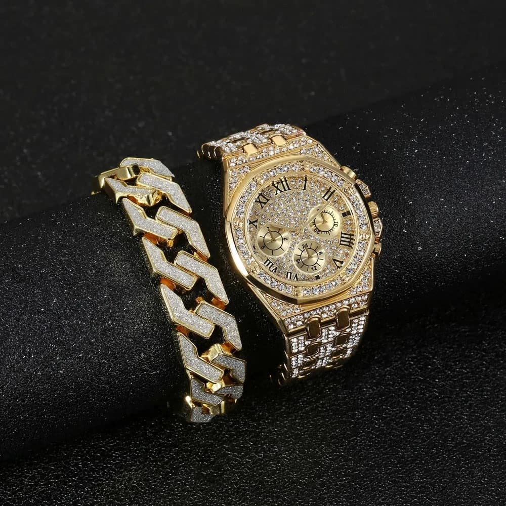 Luxury Gold Watch & Bracelet Set for Men & Women — image 9