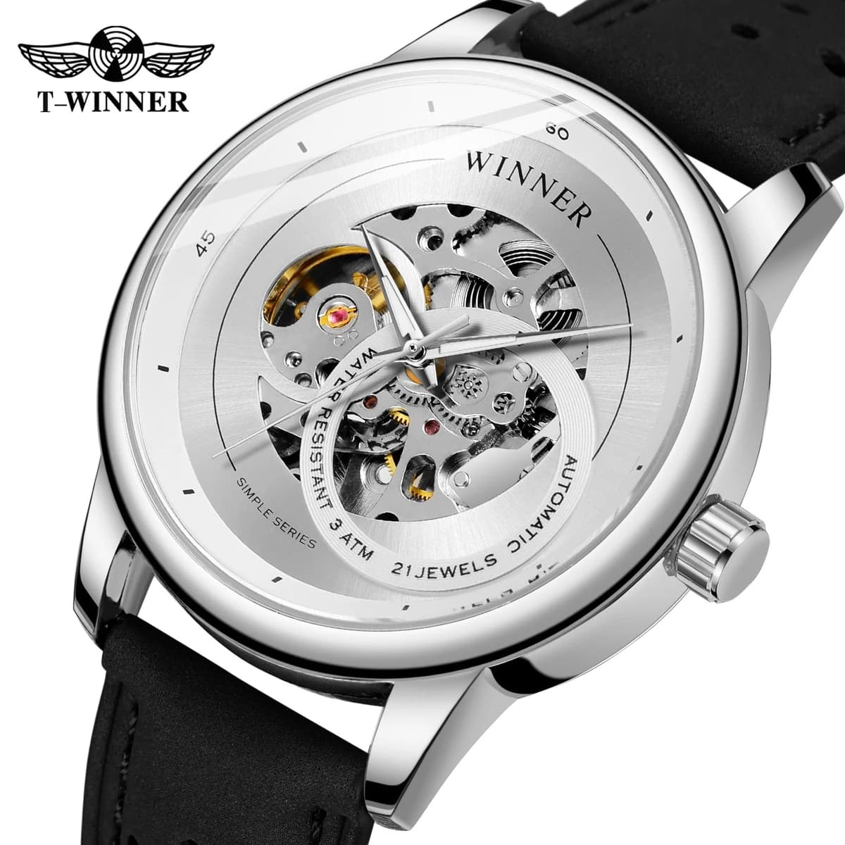 T-WINNER Gold Skeleton Men's Automatic Sport Watch — image 3
