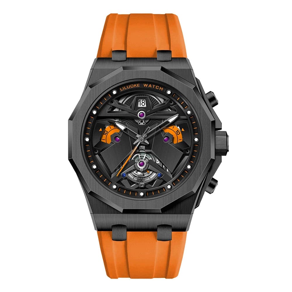 LILUOKE Man Wristwatch Quartz Watch Stainless Steel Case Silicone Strap Waterproof Fashion Watches for Men Sport Watch — image 11
