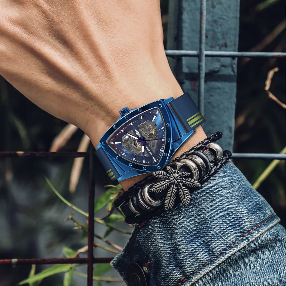 Winner Triangle Blue Skeleton Mechanical Watch — image 6