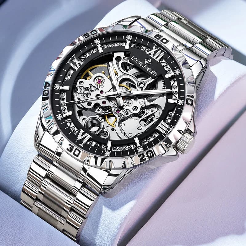 LOUIE JUELEN Men's Luxury Automatic Mechanical Watch 46mm Stainless