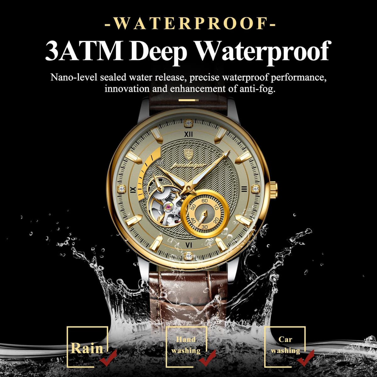 Poedagar Luxury Men's Waterproof Tourbillon Watch — image 2