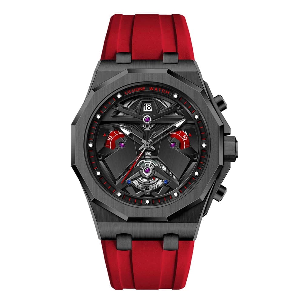 LILUOKE Man Wristwatch Quartz Watch Stainless Steel Case Silicone Strap Waterproof Fashion Watches for Men Sport Watch — image 13