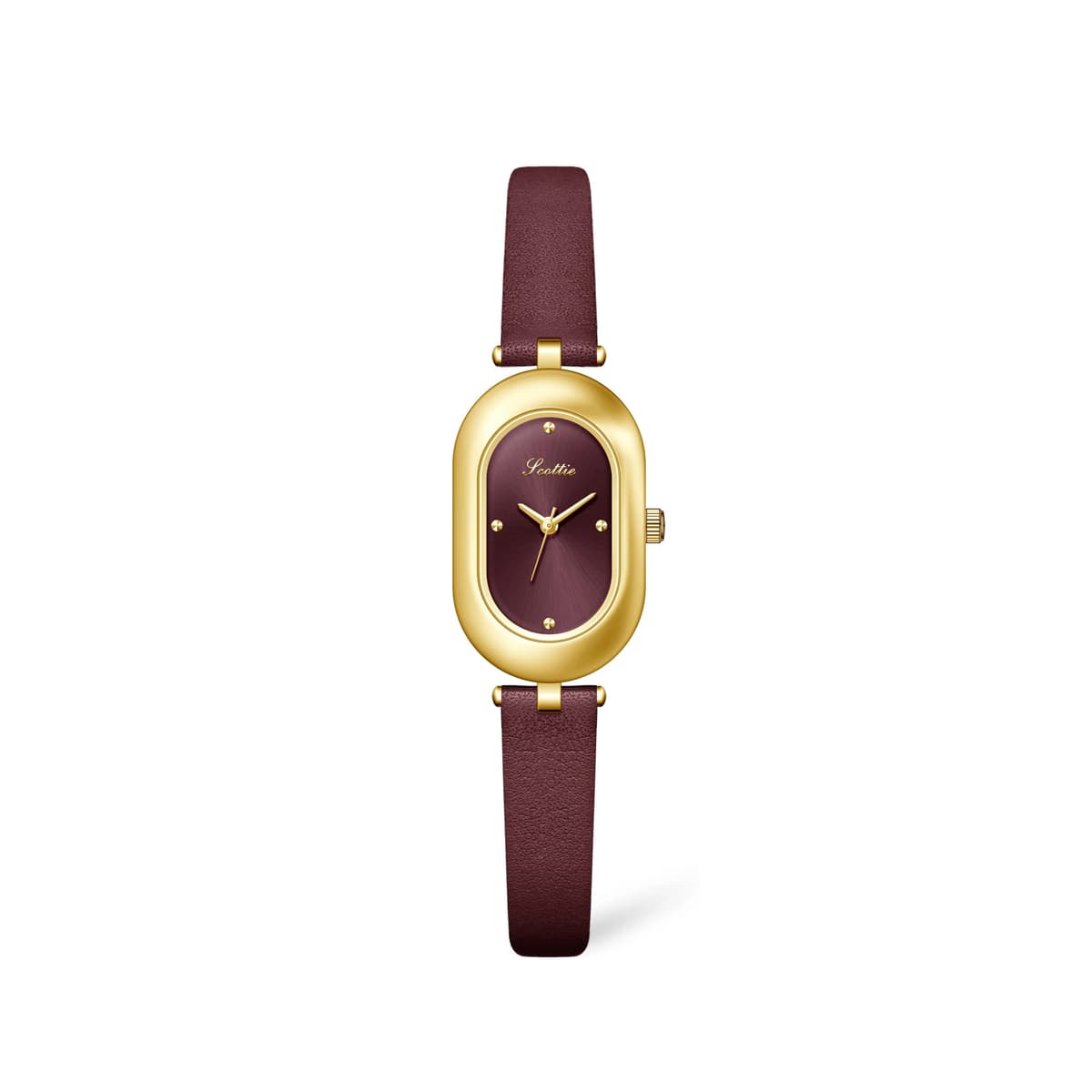 Classic Women's Watches Retro Burgundy Elliptical Dial Premium Leather Strap Elegant Quartz Wristwatch - Gadget Rush BD
