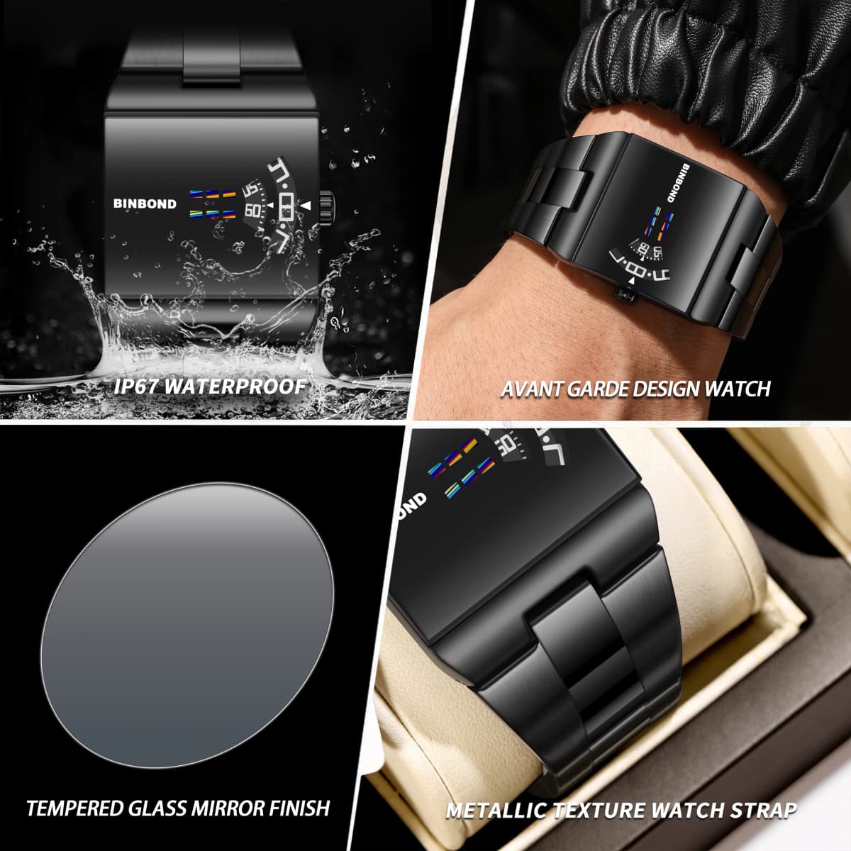 BINBOND 2026 New Model Watch Rectangle Case Unique Fashion Quartz Stainless Steel Band Wristwatch Watches for Men