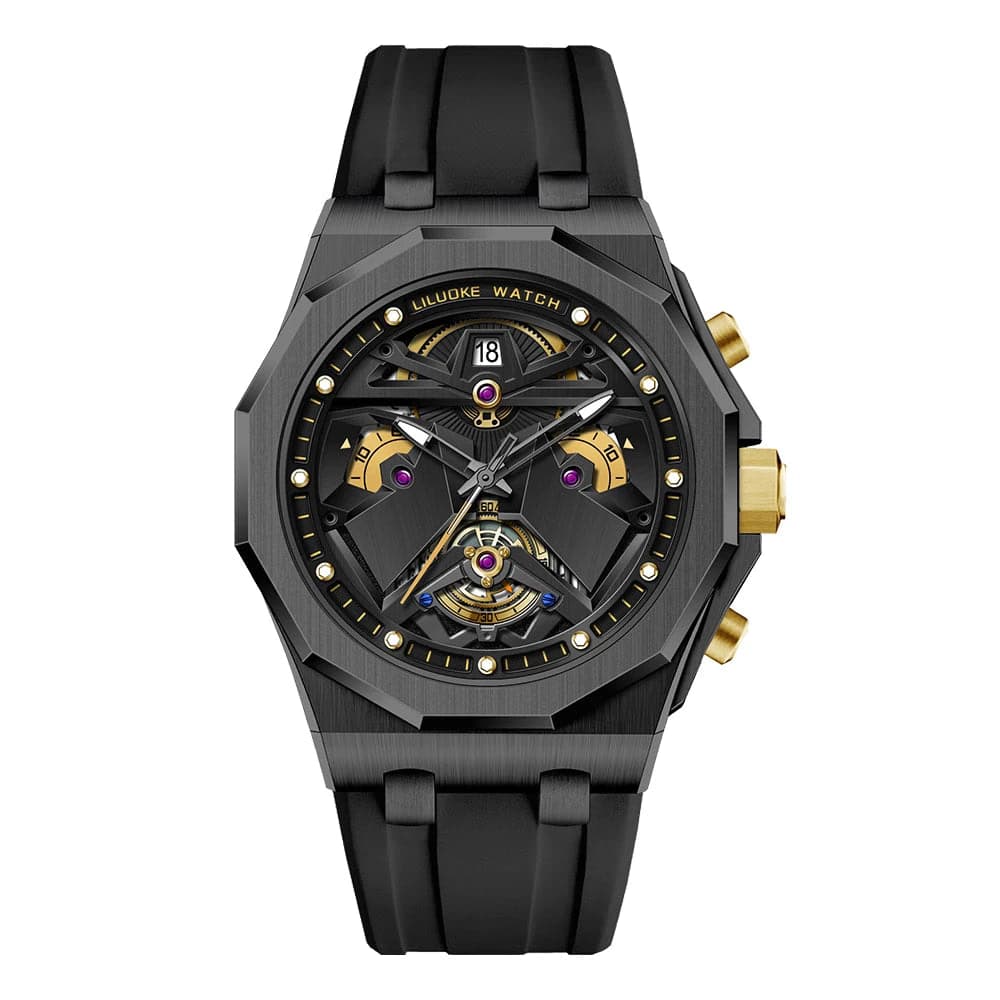 LILUOKE Man Wristwatch Quartz Watch Stainless Steel Case Silicone Strap Waterproof Fashion Watches for Men Sport Watch — image 12