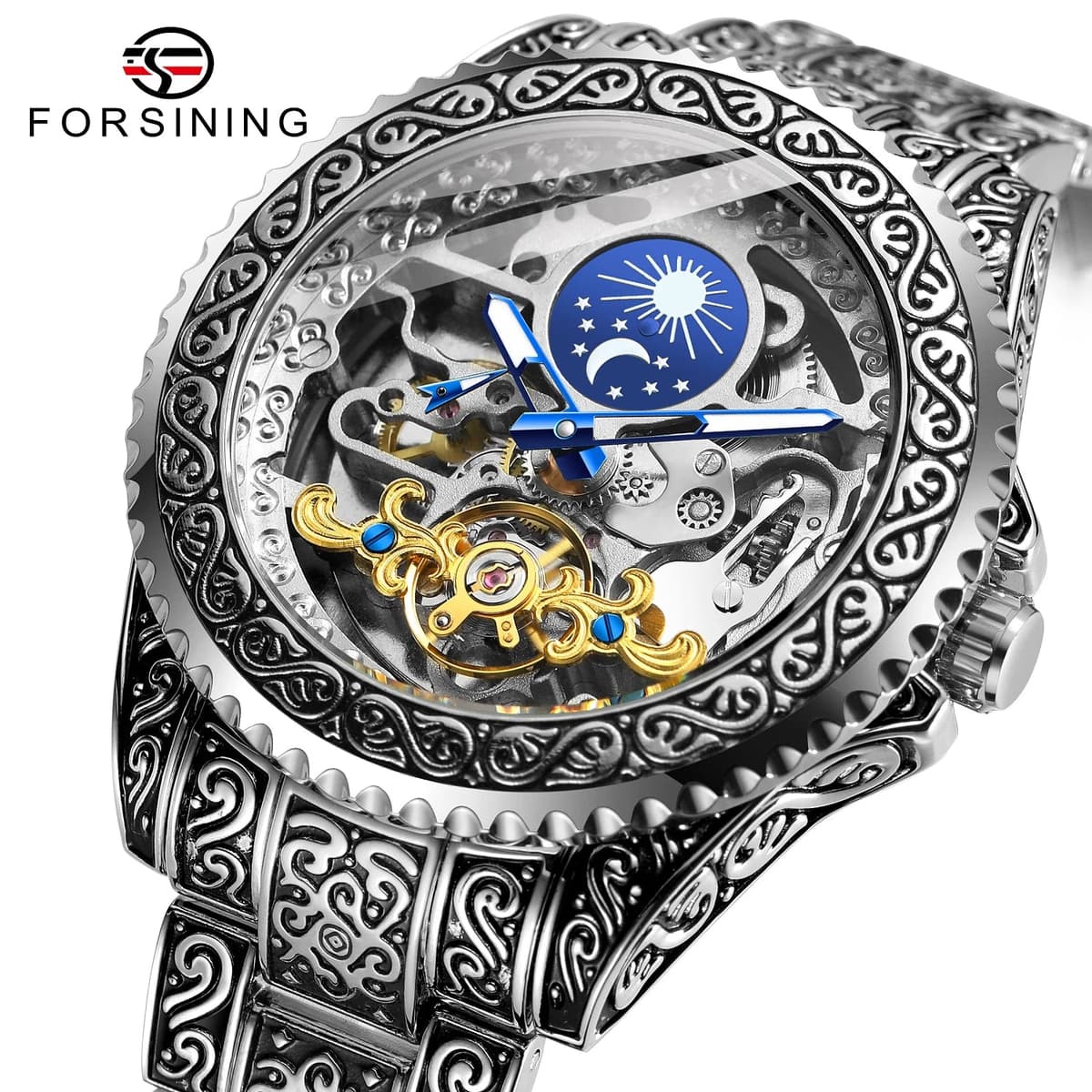 Forsining Skeleton Moonphase Stainless Steel Watch — image 8