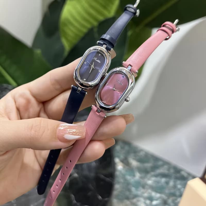 Classic Women's Watches Retro Burgundy Elliptical Dial Premium Leather Strap Elegant Quartz Wristwatch - Gadget Rush BD