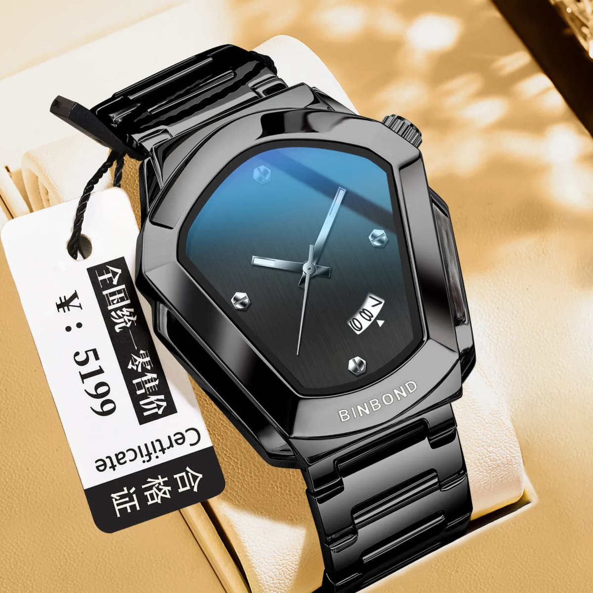 BINBOND Men's Luxury Quartz Watch Sleek Steel Strap Futuristic Fashion Waterproof Simple Style Timepiece Gift Watch