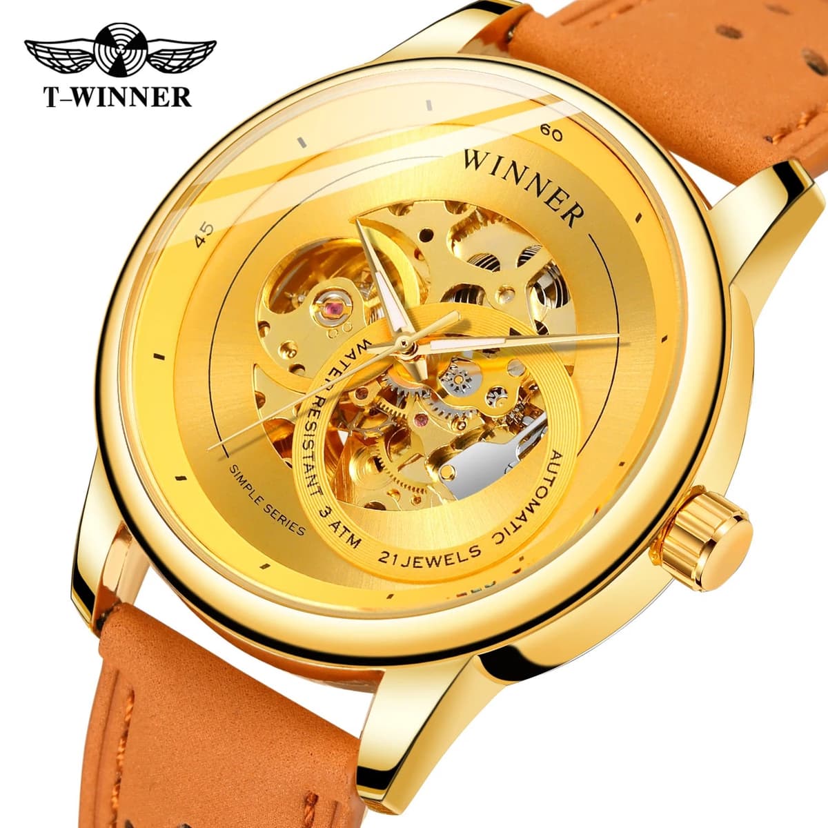 T-WINNER Gold Skeleton Men's Automatic Sport Watch — image 5