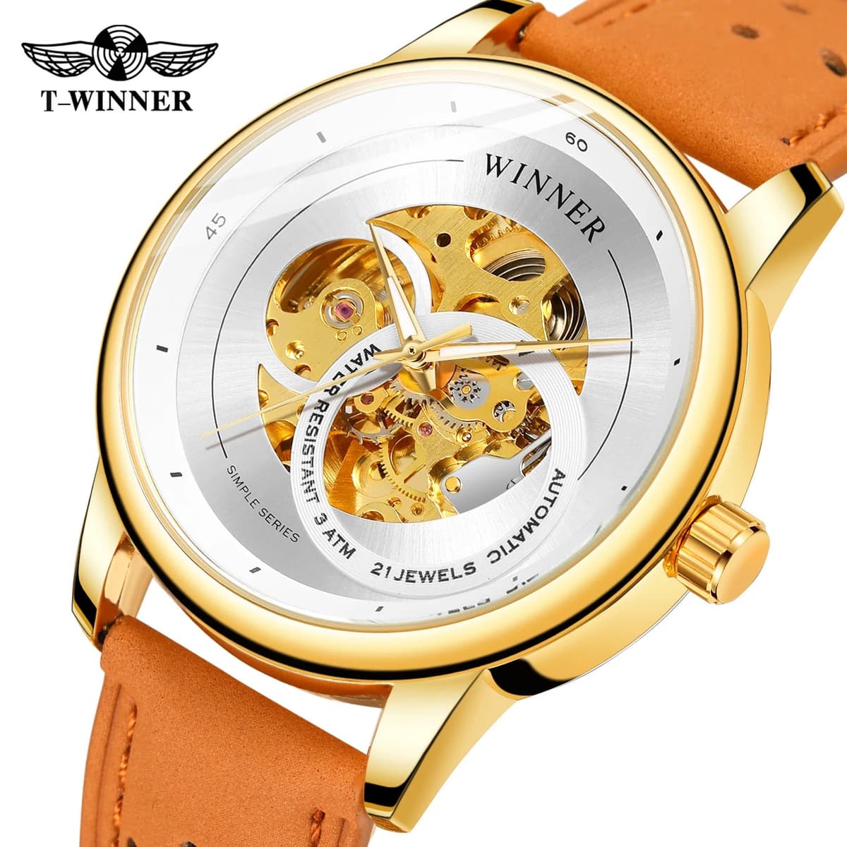 T-WINNER Gold Skeleton Men's Automatic Sport Watch — image 2