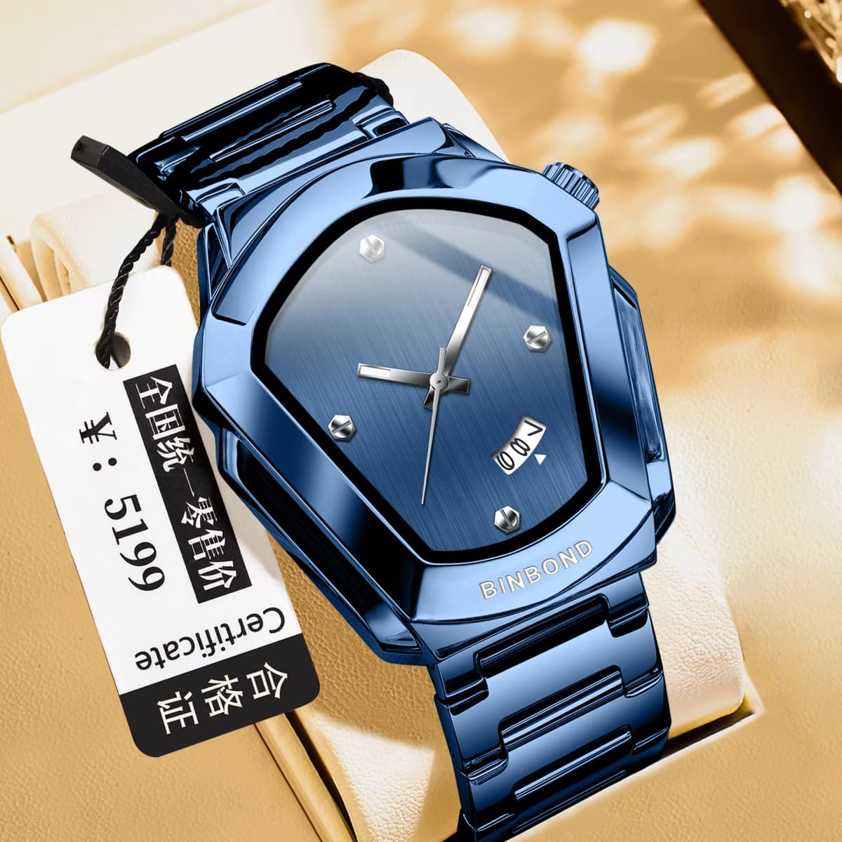 BINBOND Men's Luxury Quartz Watch Sleek Steel Strap Futuristic Fashion Waterproof Simple Style Timepiece Gift Watch