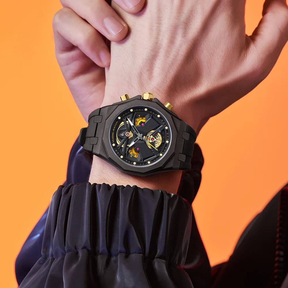 LILUOKE Man Wristwatch Quartz Watch Stainless Steel Case Silicone Strap Waterproof Fashion Watches for Men Sport Watch — image 5