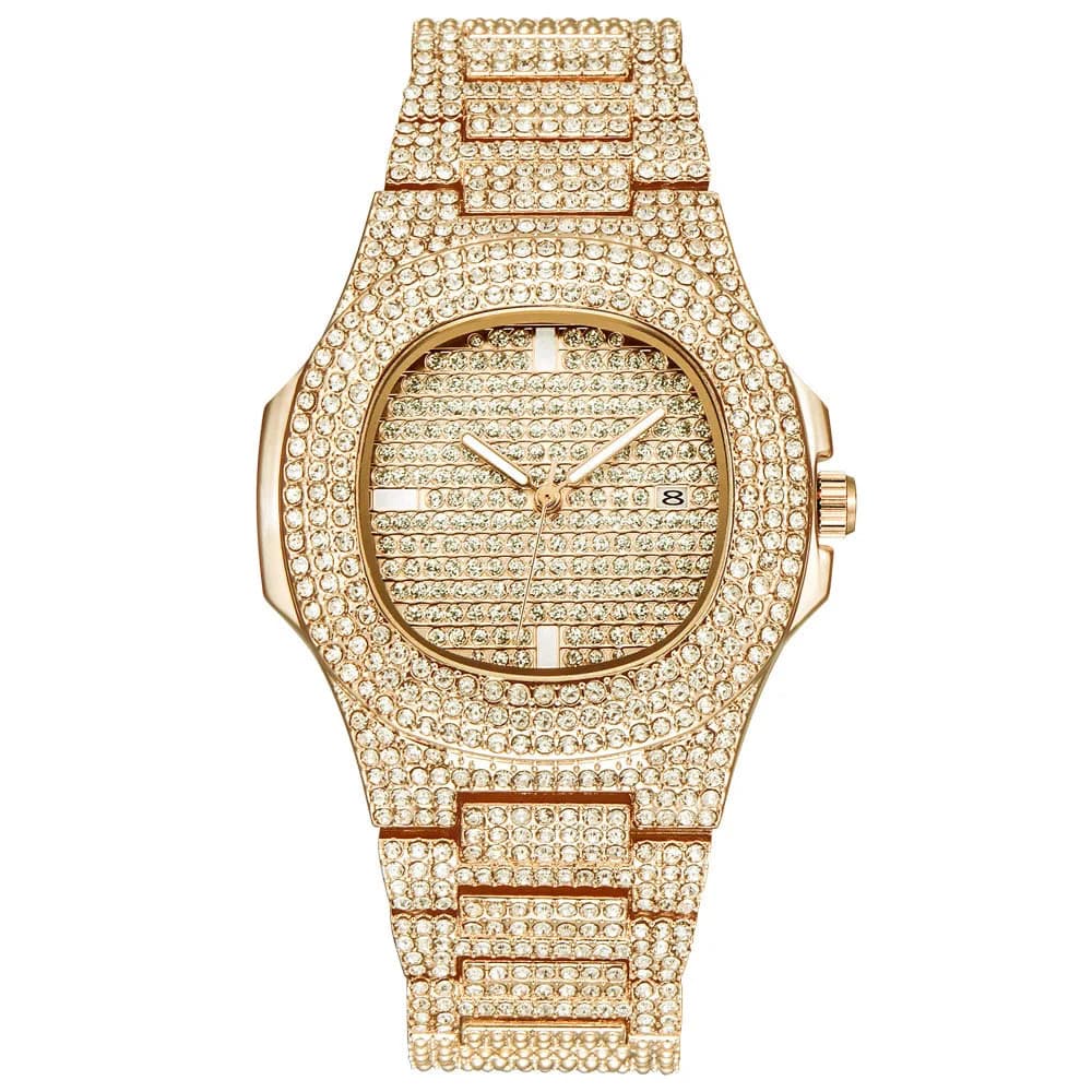 43MM Gold Silver Custom Logo Iced Out Quartz Watch — image 10