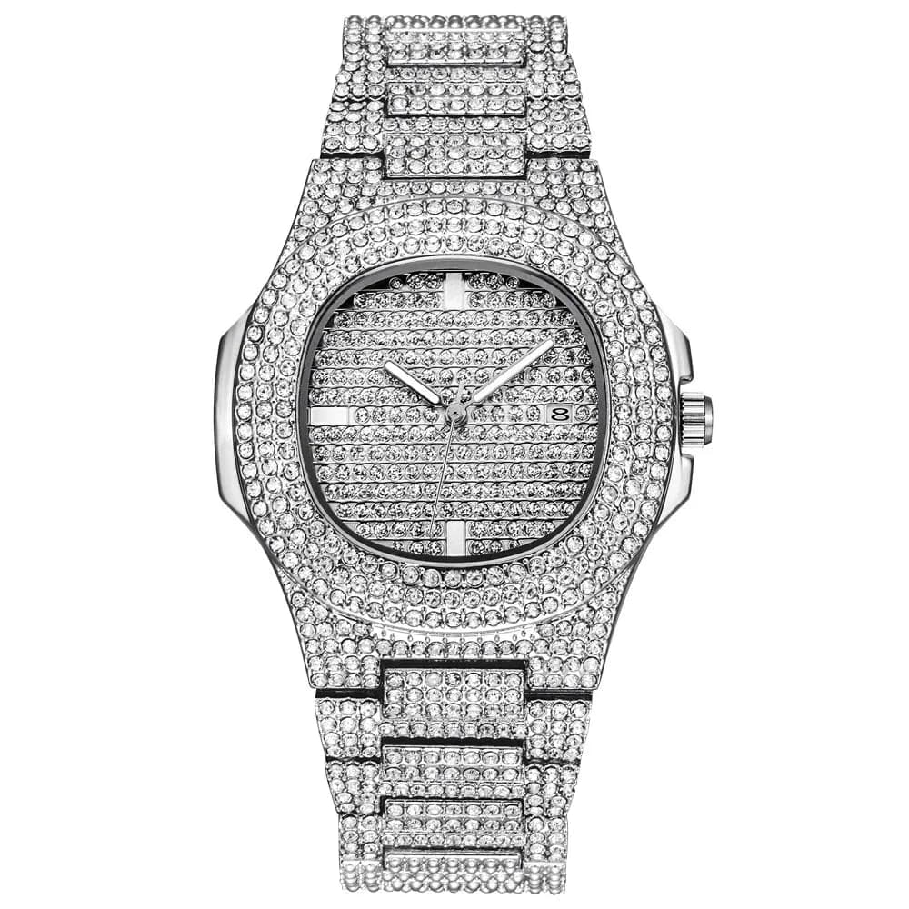 43MM Gold Silver Custom Logo Iced Out Quartz Watch — image 9