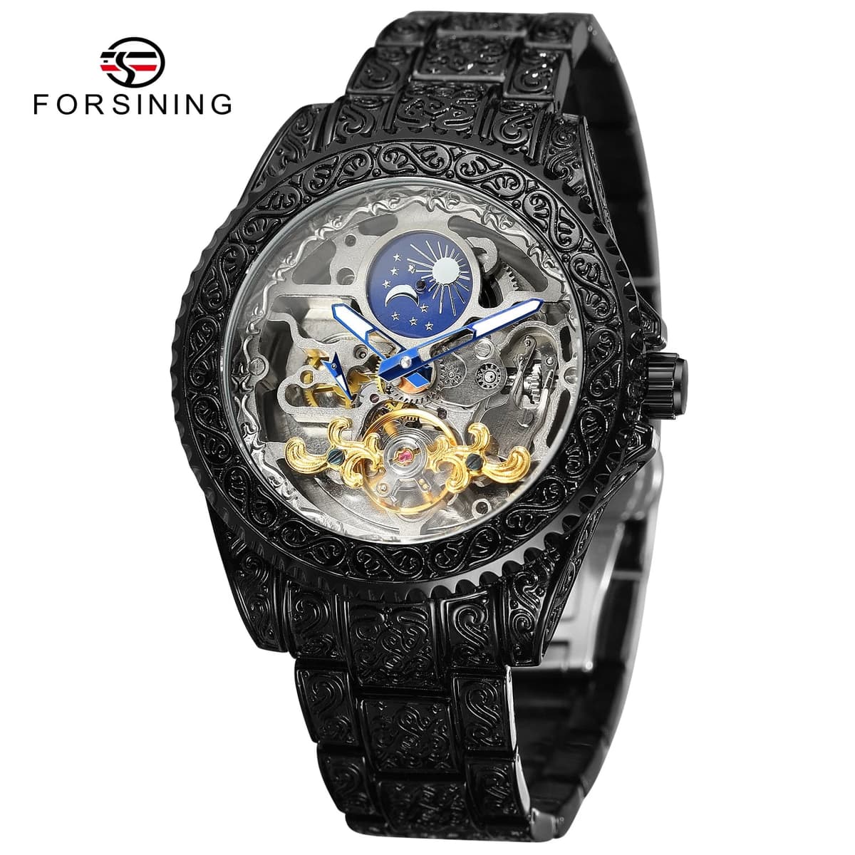 Forsining Skeleton Moonphase Stainless Steel Watch — image 5
