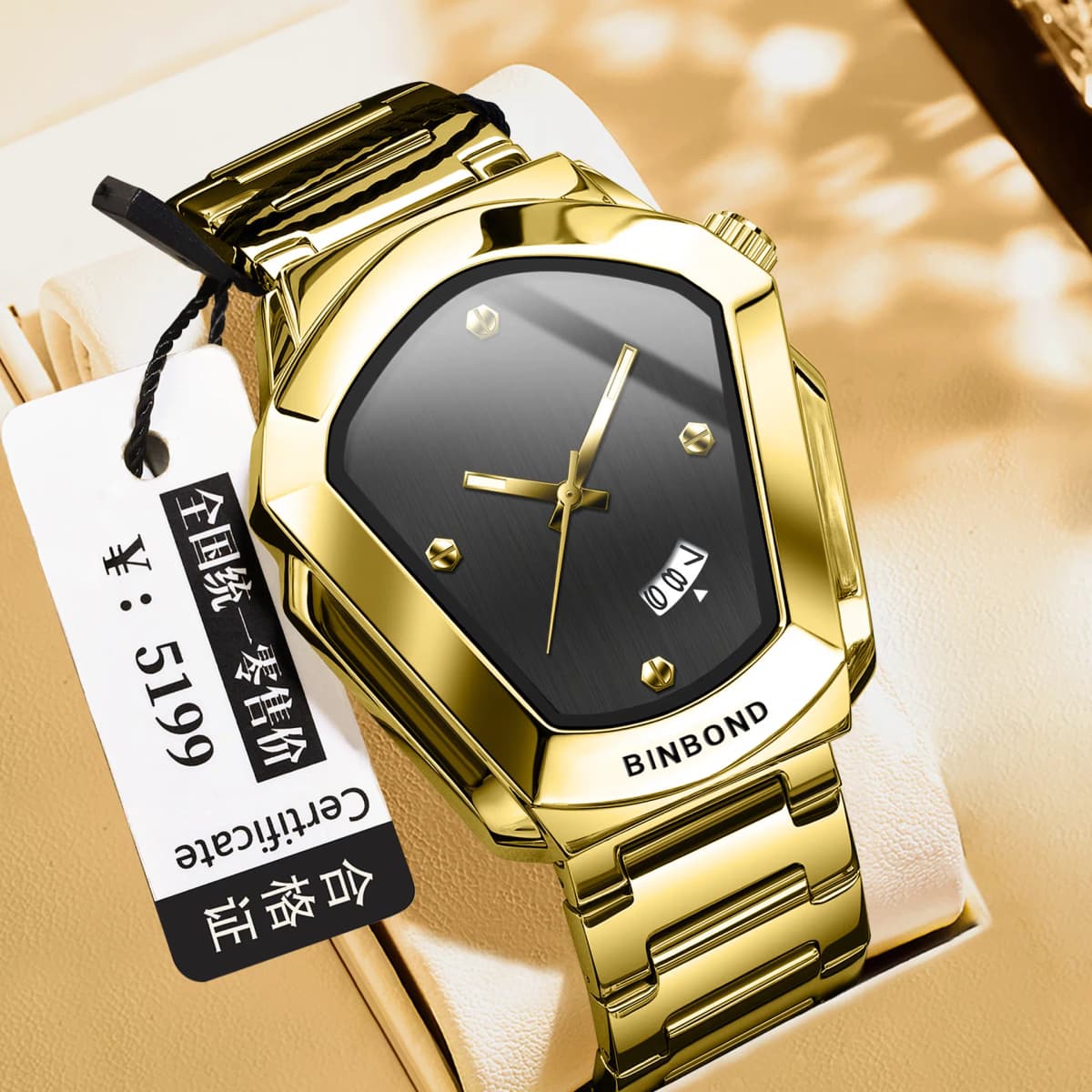 BINBOND Men's Luxury Quartz Watch Sleek Steel Strap Futuristic Fashion Waterproof Simple Style Timepiece Gift Watch