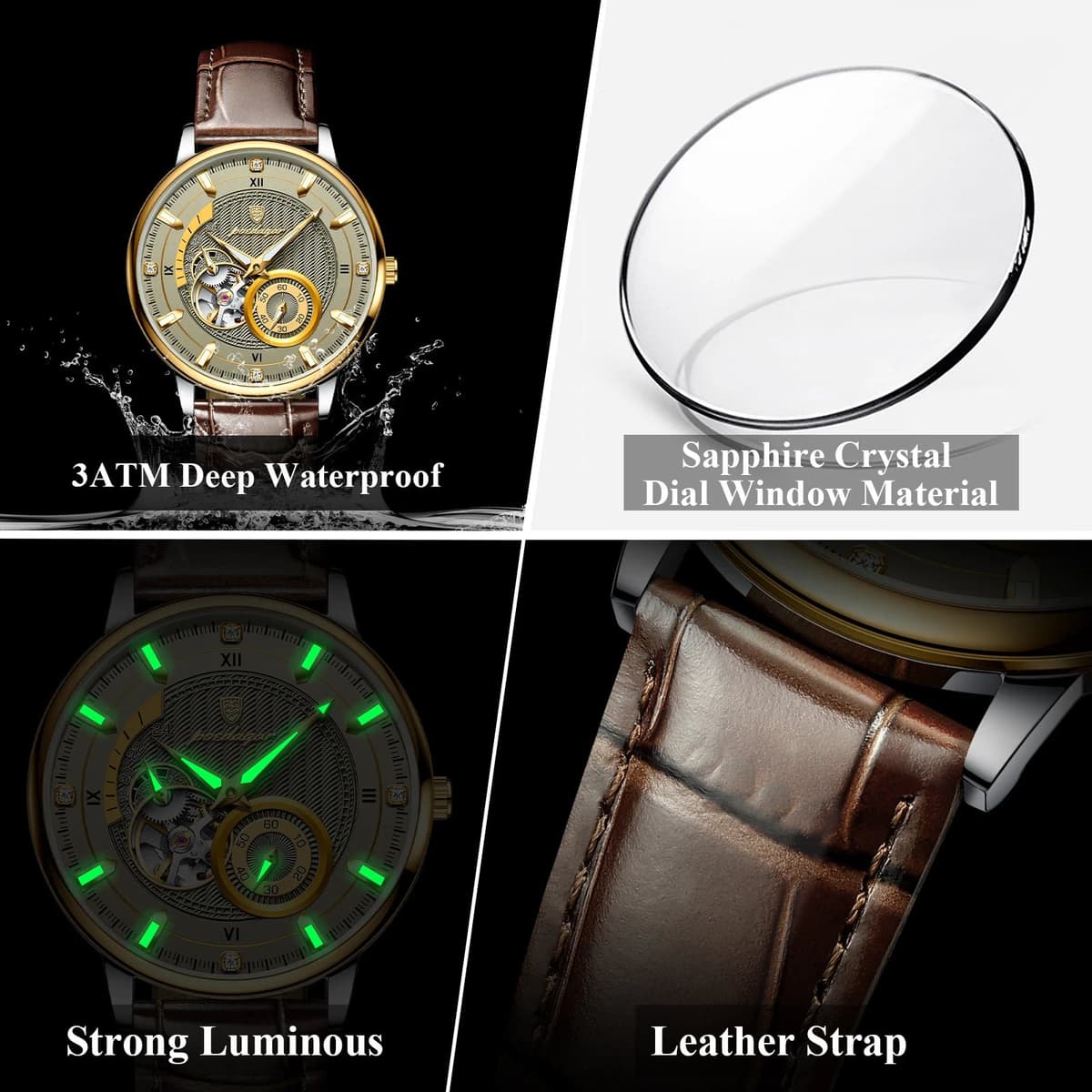 Poedagar Luxury Men's Waterproof Tourbillon Watch — image 4
