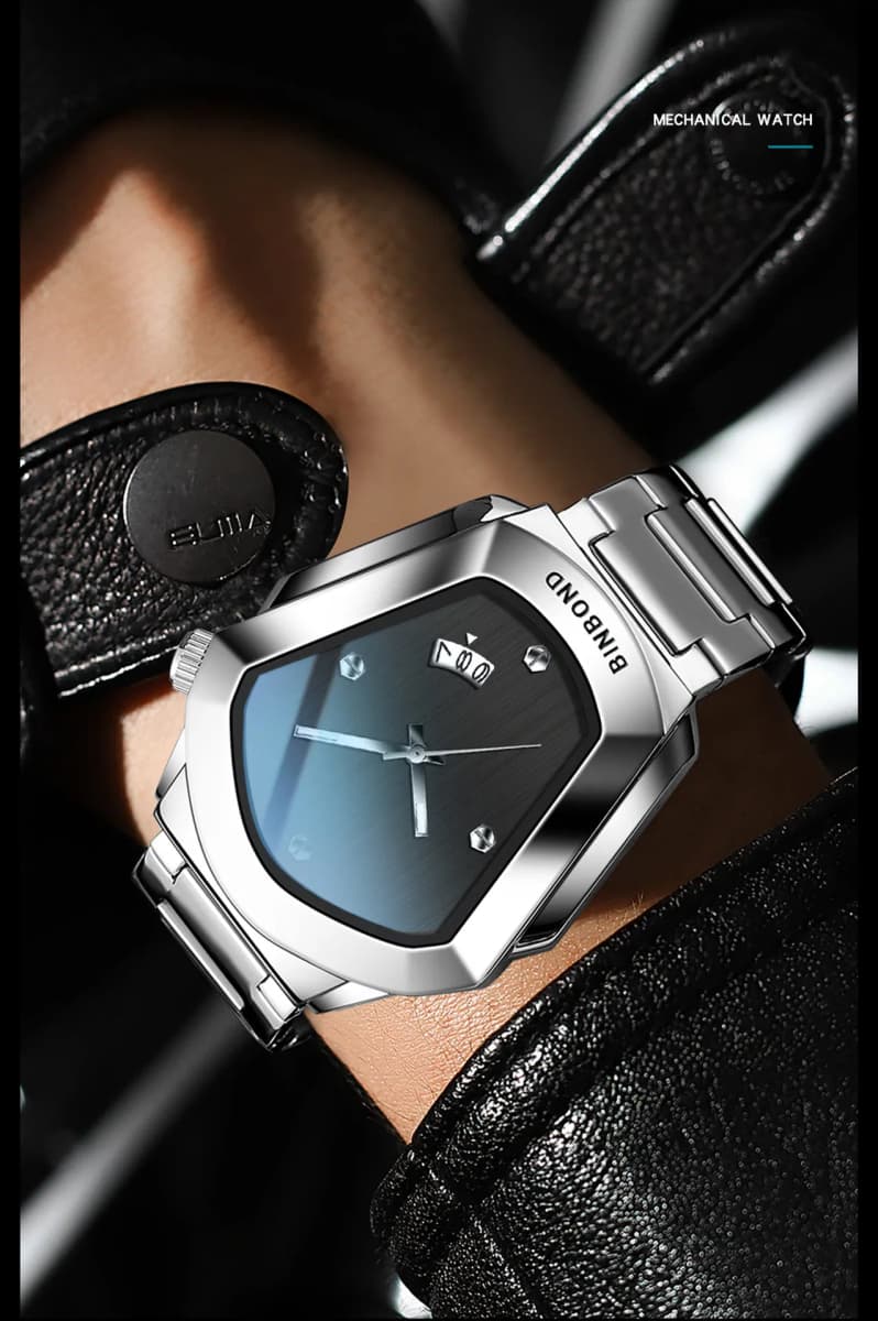 BINBOND Men's Luxury Quartz Watch Sleek Steel Strap Futuristic Fashion Waterproof Simple Style Timepiece Gift Watch