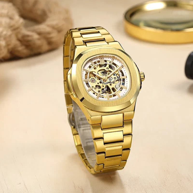 Luxury Men's Automatic Skeleton Watch Luminous Feature Business Hollow Mechanical Men Watch — image 3