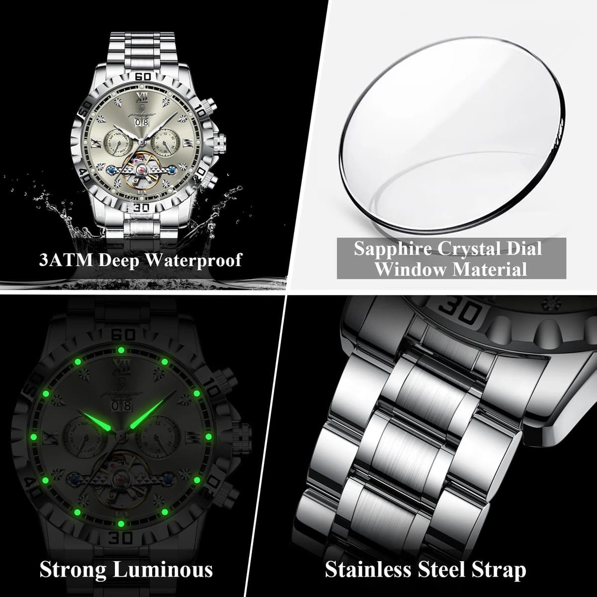 Poedagar Luxury Skeleton Tourbillon Men's Watch — image 5